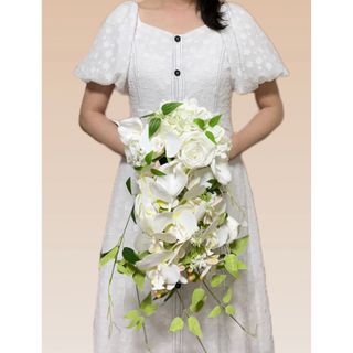 高級感　ホワイトクラッチ　ブーケ大きめ胡蝶蘭和装洋服結婚式ウェディング