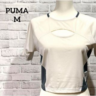 プーマ(PUMA)の【美品】プーマ☆クロップドTシャツ☆レディース☆M☆オフホワイト☆ヨガ☆マラソン(Tシャツ(半袖/袖なし))