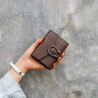 【人気商品】茶色 ミニウォレット コインケース 三つ折り クロコダイル 財布(財布)