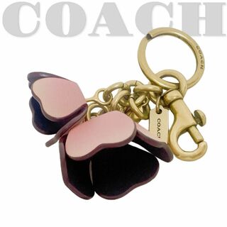 COACH - 美品【コーチ】ティーローズ バッグチャーム キーホルダー 花 ピンク