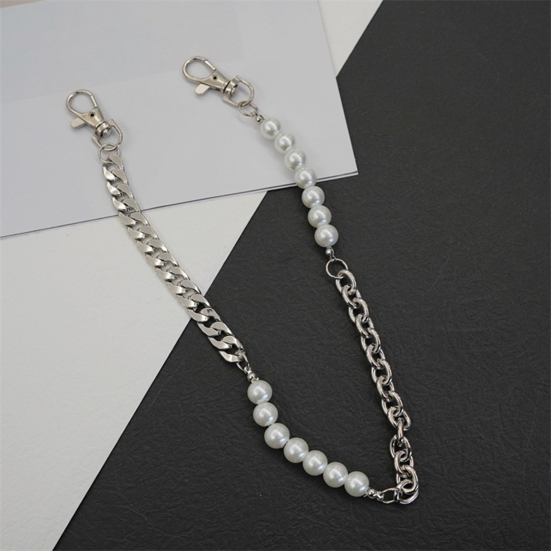 【残りわずか】ウォレット キーチェーン シルバー パール ユニセックス チェーン メンズのファッション小物(ウォレットチェーン)の商品写真