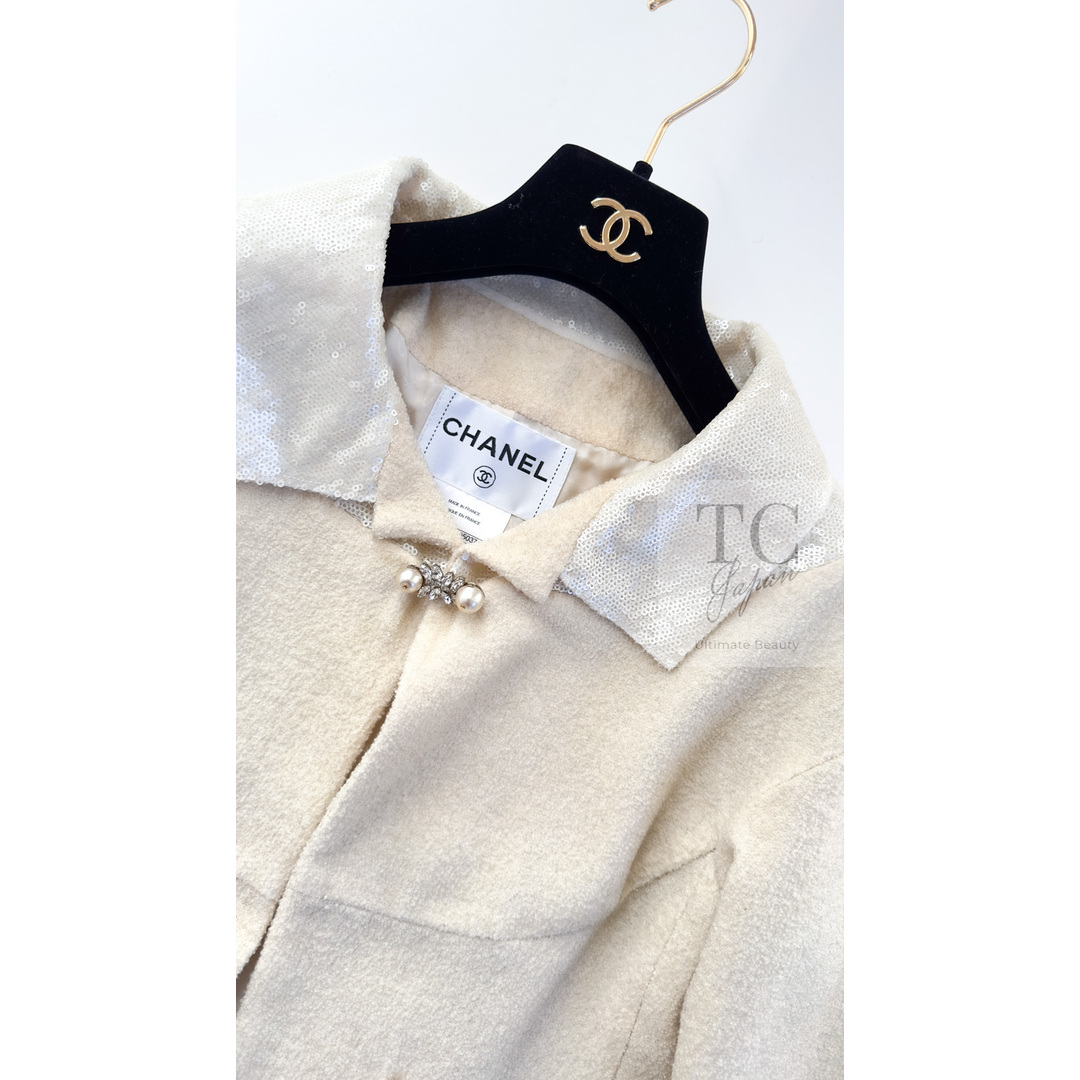 CHANEL シャネル ヴィンテージ ウール100 パール装飾 CC ココ CHANEL シャネル ヴィンテージ ウール100 パール装飾 CC ココ