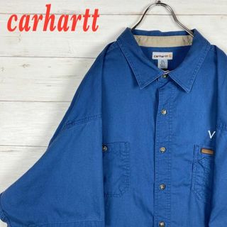 カーハート(carhartt)の【カーハート】半袖シャツ☆4XL☆紺☆企業刺繍☆革タグ(シャツ)