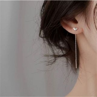 【残りわずか】ハート ロング ピアス シルバー S925 韓国 ファッション(ピアス)