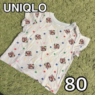 ユニクロ(UNIQLO)の80 ユニクロUNIQLO Tシャツ　ぞうのエルマー　水色　半袖(Ｔシャツ)