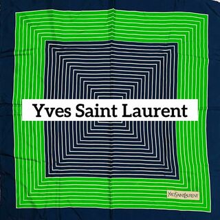 イヴサンローラン(Yves Saint Laurent)の★イヴサンローラン★ スカーフ スクエア ボーダー シルク ネイビー グリーン(バンダナ/スカーフ)