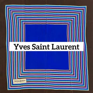 イヴサンローラン(Yves Saint Laurent)の★イヴサンローラン★ スカーフ スクエア ボーダー ブラウン ブルー(バンダナ/スカーフ)