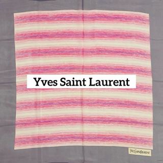 イヴサンローラン(Yves Saint Laurent)の★イヴサンローラン★スカーフ シフォン ボーダー グラデーション グレー ピンク(バンダナ/スカーフ)