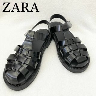 ザラ(ZARA)の人気✨ ザラ グルカ フラット ケージサンダル ブラック 24.5~25㎝(サンダル)