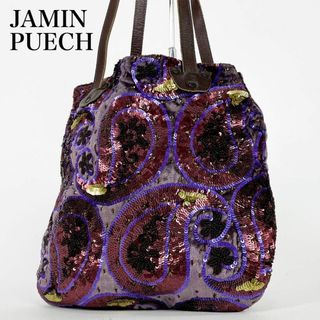 ジャマンピュエッシュ(JAMIN PUECH)の美品 JAMIN PUECH スパンコール　ビーズ刺繍ハンドバッグ　トートバッグ(トートバッグ)