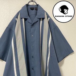 ビッグシルエット ラインシャツ 開襟 ホワイト ブルー バイカラー 90's(Tシャツ/カットソー(半袖/袖なし))