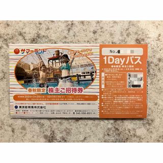 東京都競馬　株主優待　東京サマーランド1dayパス　1セット