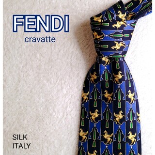 FENDI - FENDI フェンディ ネクタイ ブランド 総柄 イタリア シルク ネイビー