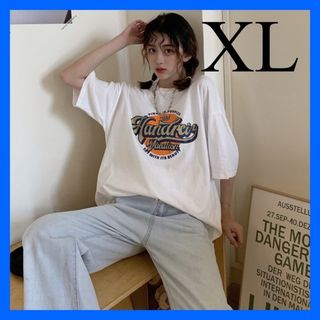 Tシャツ 白 レディース 半袖 プリント オーバーサイズ ビックシルエット 韓国(Tシャツ(半袖/袖なし))