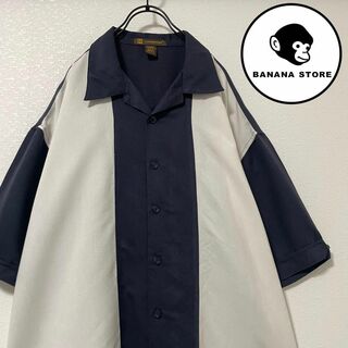 ビッグシルエット ラインシャツ オープンカラー ホワイト ネイビー バイカラー(Tシャツ/カットソー(半袖/袖なし))