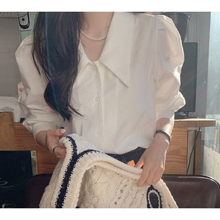 M　シャツ　トップス　白　個性的　シンプル　韓国　カットソー　スーツ　正装(シャツ/ブラウス(長袖/七分))