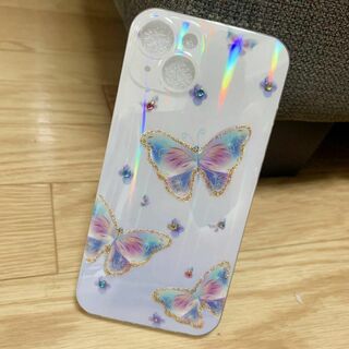 iPhone14　マルチ蝶々　オーロラ光線　キラキラストーン　美しい　ケース