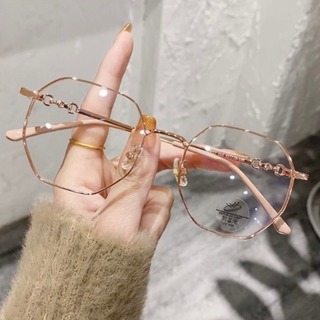 ♡大人気♡ピンク ヘキサゴン 眼鏡　レンズなし　PCメガネ 度なし 丸メガネ(サングラス/メガネ)