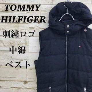 TOMMY HILFIGER - 【k5826】希少USA古着トミーヒルフィガー刺繍ロゴ中綿ウールベストジャケット