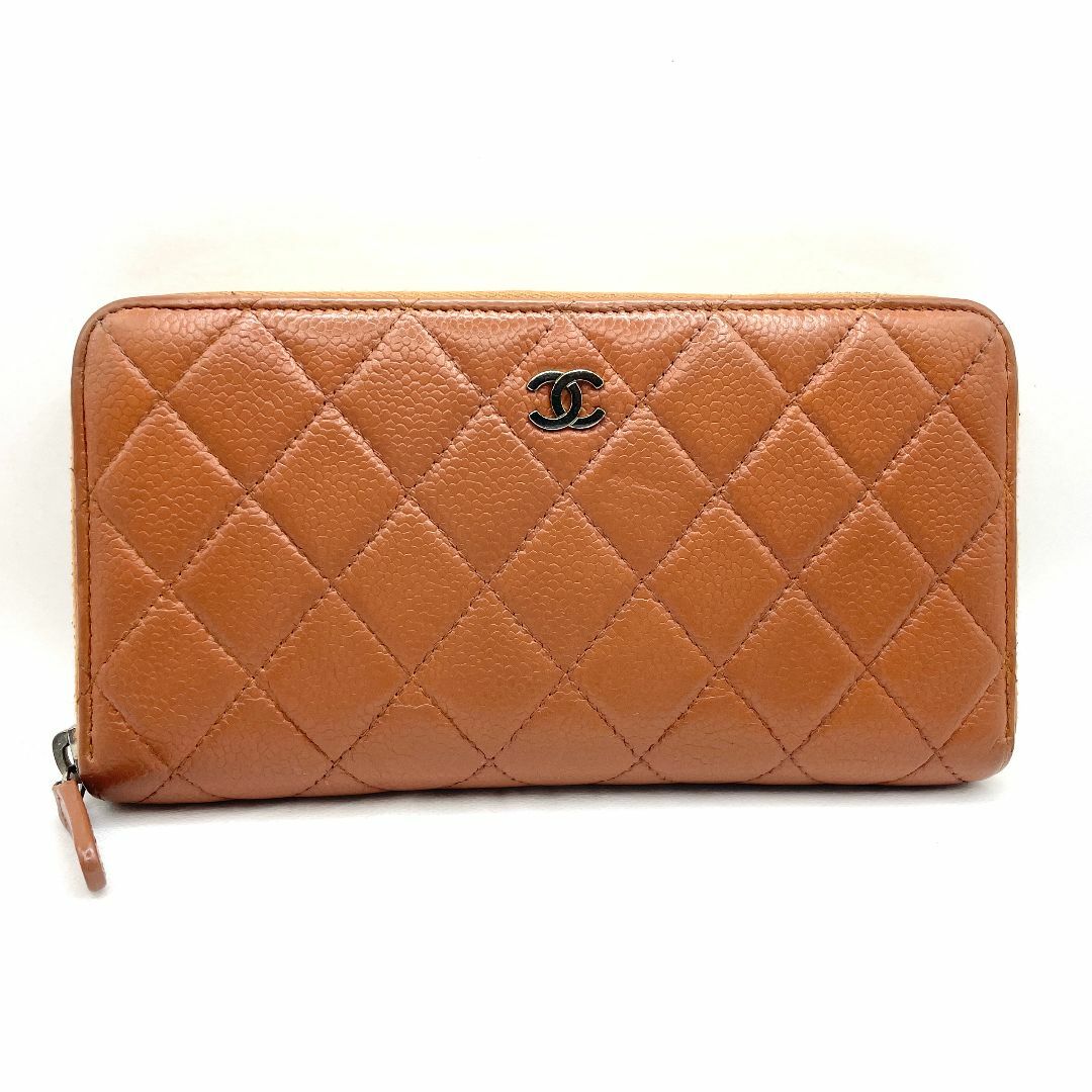 211】CHANEL シャネル マトラッセ キャビアスキン ジップ 長財布 茶 211】CHANEL シャネル マトラッセ キャビアスキン ジップ 長財布 茶