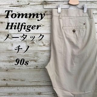 トミーヒルフィガー(TOMMY HILFIGER)の【k4646】USA古着トミーヒルフィガー刺繍ロゴノータックテーパードチノパンツ(チノパン)