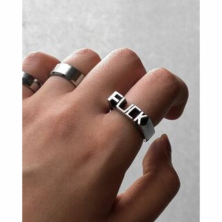 21号　メンズ リング　指輪　面白い　FUCK　シルバー　パンク　個性的(リング(指輪))
