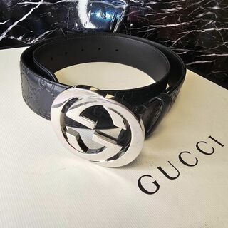 グッチ(Gucci)のGUCCI　グッチ　ベルト　インターロッキングGG　ブラック　ロゴ総柄(ベルト)