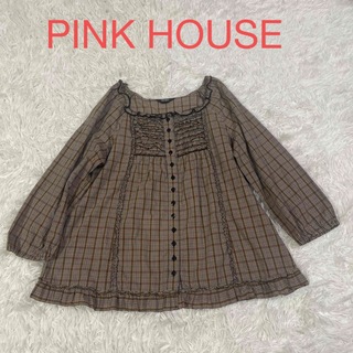PINK HOUSE - ピンクハウス　フリルチェックブラウス