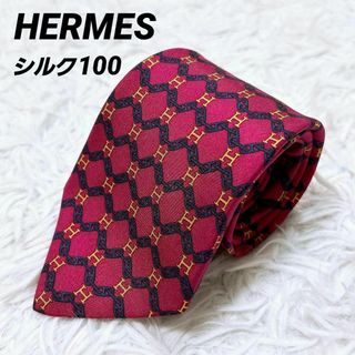 エルメス(Hermes)の美品★HERMES エルメス シルク100 ネクタイ シェーヌダンクル・H柄(ネクタイ)