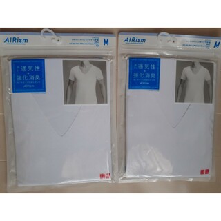 ユニクロ(UNIQLO)のユニクロ　エアリズム　M　デオドラントメッシュ　Vネック　白　半袖 ２枚セット(Tシャツ/カットソー(半袖/袖なし))