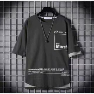 【新品未使用】メンズ　トップス　ダメージ　切り込み　グレー　ＸＬ(Tシャツ/カットソー(半袖/袖なし))