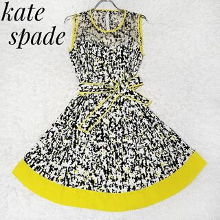 kate spade new york - ケイトスペード 良品✨幾何学柄ノースリーブワンピース フレア Aライン シルク