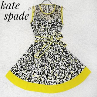 ケイトスペードニューヨーク(kate spade new york)のケイトスペード 良品✨幾何学柄ノースリーブワンピース フレア Aライン シルク(ひざ丈ワンピース)