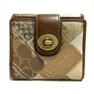 コーチ(COACH)のCOACH(コーチ) 2つ折り財布美品  パッチワークシグネチャー カーキ×ゴールド×ダークブラウン ジャガード×レザー(財布)