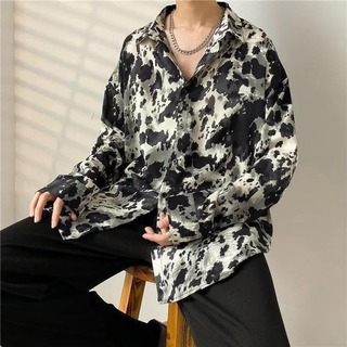 【人気商品】ブラック　シャツ　アロハシャツ　花柄　XL　ゆったり　メンズ　(シャツ)
