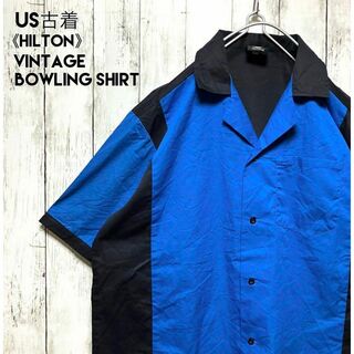 US古着ヴィンテージHiltonボーリングシャツ刺繍ロゴy2kブラック【g50】(シャツ)
