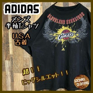 アディダス(adidas)のキャバリアー バスケットボール アディダス 2XL 黒 USA古着半袖 Tシャツ(Tシャツ/カットソー(半袖/袖なし))