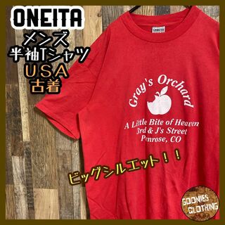 ONEITA Tシャツ USA製 XL 90s レッド メンズ プリント 古着(Tシャツ/カットソー(半袖/袖なし))