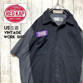 レッドキャップ(RED KAP)のUS古着ビンテージRED KAPワークシャツ開襟オープンカラーブラック【g53】(シャツ)