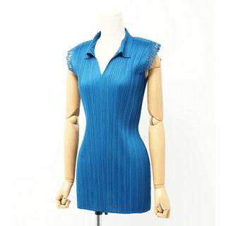 プリーツプリーズイッセイミヤケ(PLEATS PLEASE ISSEY MIYAKE)の■美品■PLEATS PLEASE ISSEY MIYAKE プリーツプリーズイッセイミヤケ 1938 4 22レース ブラウス トップス サイズ3 ノースリーブ プリーツ ブルー ブランド古着【中古】20240502/GP6284(シャツ/ブラウス(長袖/七分))