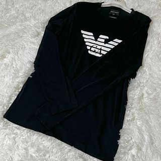 エンポリオアルマーニ(Emporio Armani)の『美品』エンポリオアルマーニ　長袖カットソー　ブラック　ビッグロゴ　XL(Tシャツ/カットソー(七分/長袖))