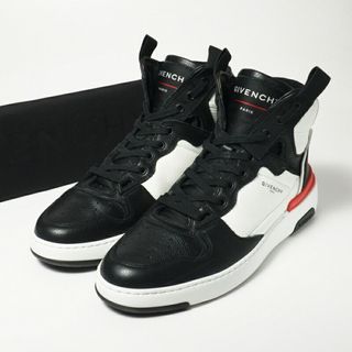 GIVENCHY ジバンシィ ≪WING ウィング≫ ハイカットスニーカー 靴 メンズ サイズ41（25.5～26cm相当）レザー ブラック/ホワイト/レッド イタリア製 ブランド古着【中古】20240418/GP6366