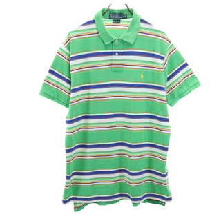 ポロバイラルフローレン ボーダー柄 半袖 ポロシャツ XL 黄緑 Polo by Ralph Lauren 鹿の子 CUSTOM FIT メンズ(ポロシャツ)