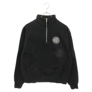 HUF ハフ ZIP SWEAT 刺繍ロゴ ハーフジップ スウェットトレーナー ブラック