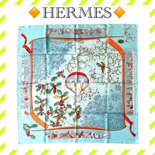 エルメス(Hermes)の美品 エルメス カレ90 スカーフ シルク 去年の雪 水色 ブルー レディース(バンダナ/スカーフ)