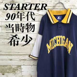 STARTER - 【k7207】USA古着スターター90s当時物カットソー半袖ポロシャツ刺繍ロゴ