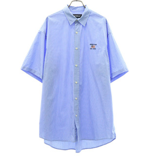 AVIREX - アヴィレックス ストライプ 半袖 コットンシャツ XL ブルー AVIREX ロゴ刺繍 メンズ