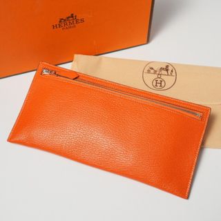 Hermes - HERMES エルメス ポーチ ペンケース シェーブル レザー G刻印 オレンジ フランス製 ブランド古着【中古】20240322/GP5643