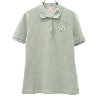 LACOSTE L!VE - ラコステライブ ワンポイント 半袖 ポロシャツ M グレー LACOSTE L!VE ロゴ刺繍 ホワイトワニ 鹿の子 レディース