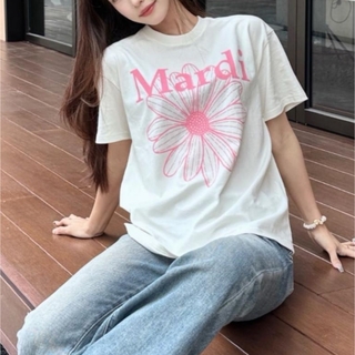 韓国　Mardi Mercrediマルディメクルディ Tシャツ　ホワイト　ピンク(Tシャツ/カットソー(半袖/袖なし))